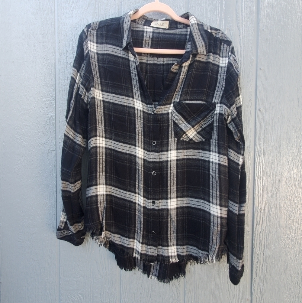 Anthropologie Bella Dahl Plaid Raw Hem Button Down Top M